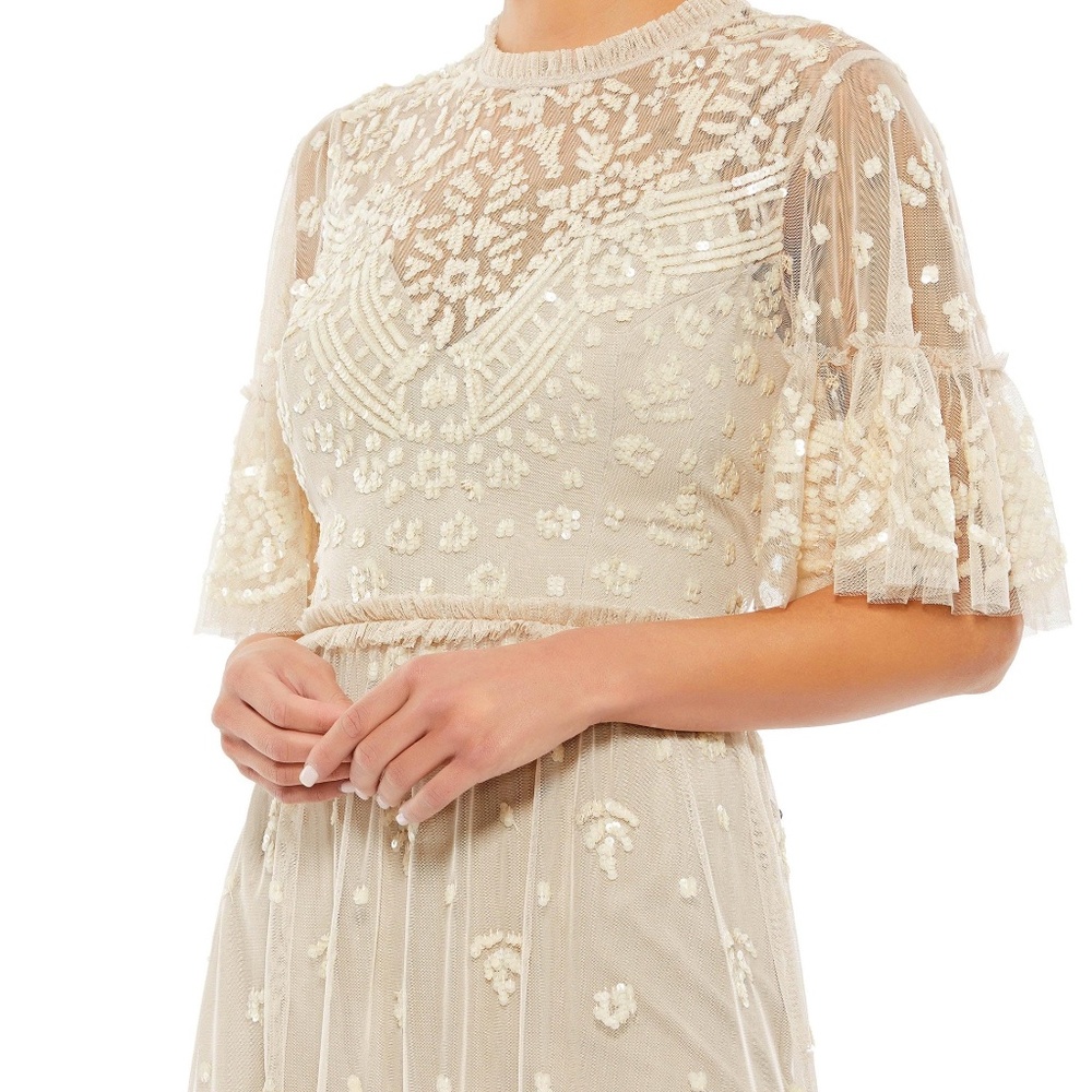 Mac Duggal 9143 Short Sleeve Cocktail Party Dress Nude SIZE 4 NWT - Picture 3 of 9